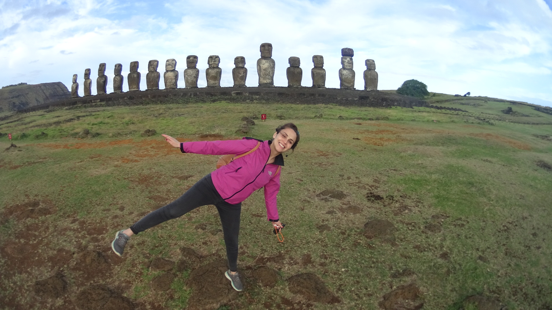 Dancing in front of the moai statues on Easter Island